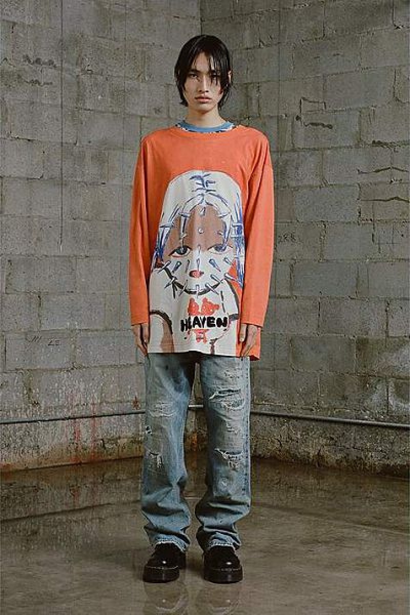 Orange / Multicolor Heaven Marc Jacobs Spike Longsleeve T Shirts | 41572BPGF